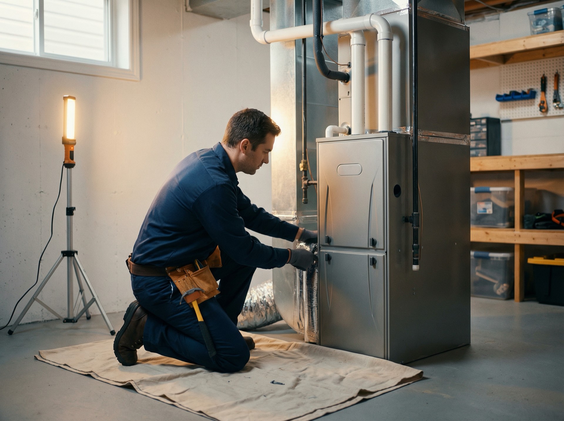 Licensed HVAC technician installing high-efficiency furnace in Toronto home